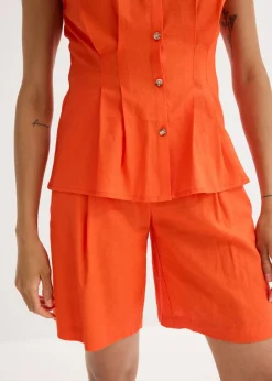 Discount Blusa de manga corta de mezcla de lino vaporoso Mujer Camisas Y Blusas