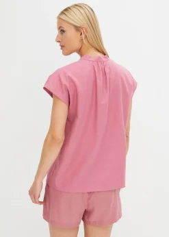Discount Blusa de manga corta de mezcla de lino vaporoso Mujer Camisas Y Blusas