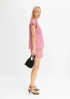 Discount Blusa de manga corta de mezcla de lino vaporoso Mujer Camisas Y Blusas