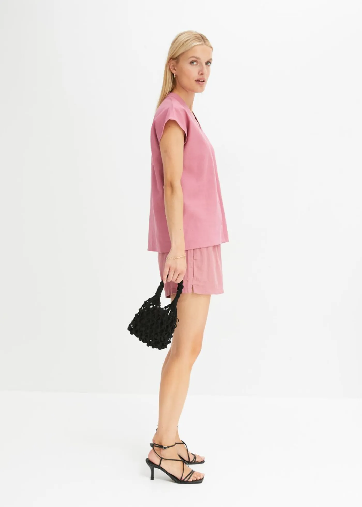 Discount Blusa de manga corta de mezcla de lino vaporoso Mujer Camisas Y Blusas