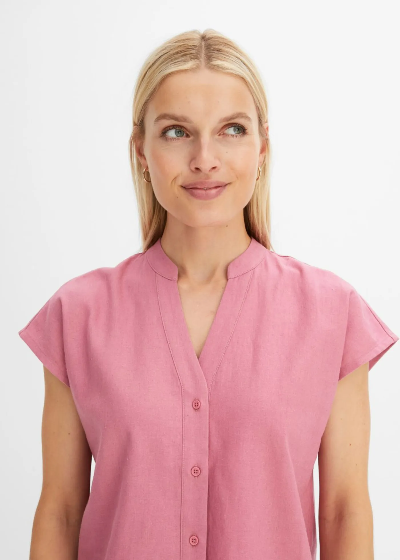 Discount Blusa de manga corta de mezcla de lino vaporoso Mujer Camisas Y Blusas