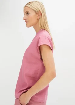 Discount Blusa de manga corta de mezcla de lino vaporoso Mujer Camisas Y Blusas
