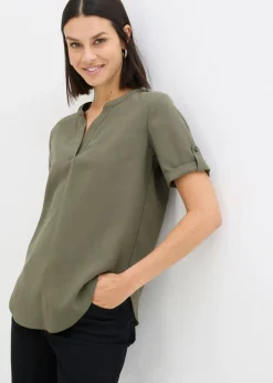 Blusa de manga corta de mezcla de viscosa firme Mujer Camisas Y Blusas
