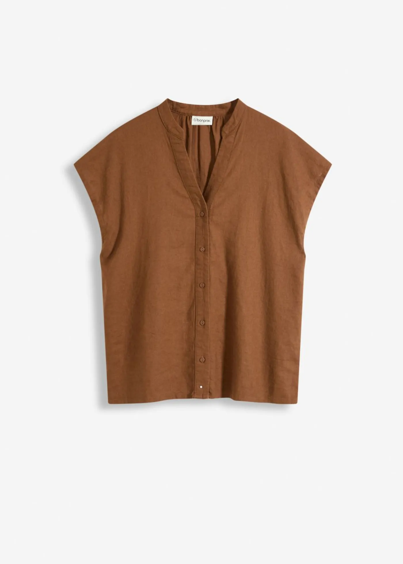 Discount Blusa de manga corta de mezcla de lino vaporoso Mujer Camisas Y Blusas