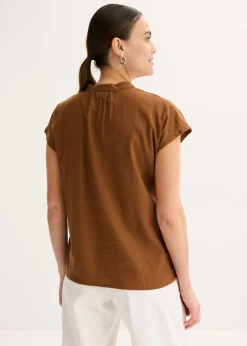 Discount Blusa de manga corta de mezcla de lino vaporoso Mujer Camisas Y Blusas