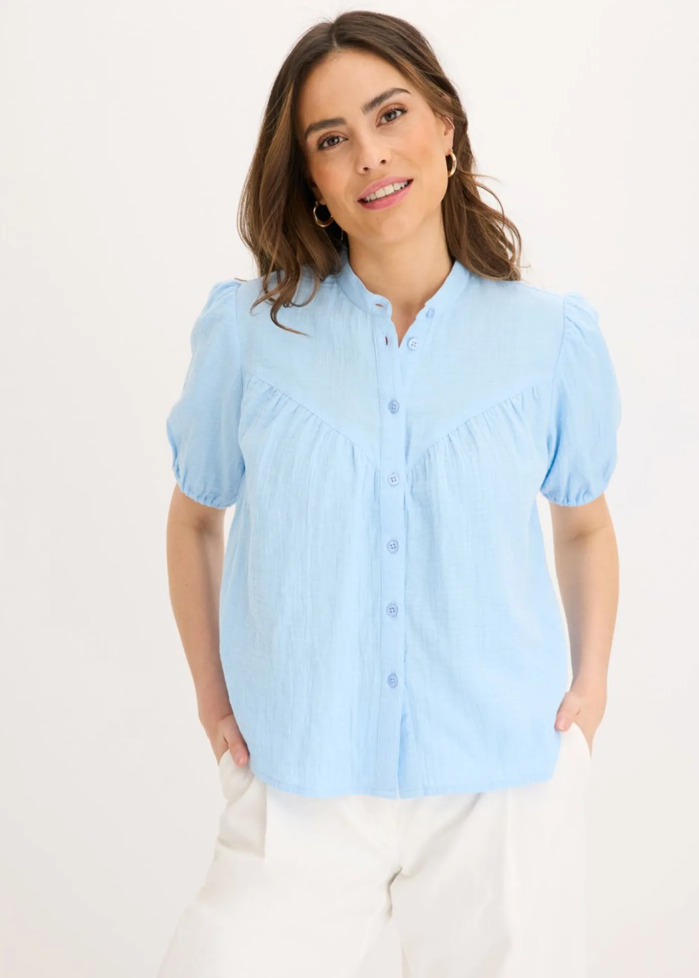 Hot Blusa de manga corta de muselina Mujer Camisas Y Blusas