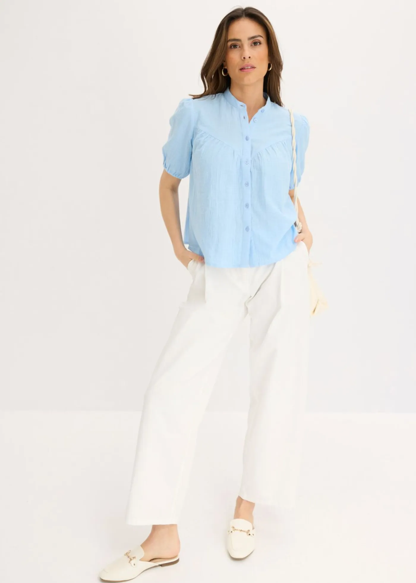 Hot Blusa de manga corta de muselina Mujer Camisas Y Blusas