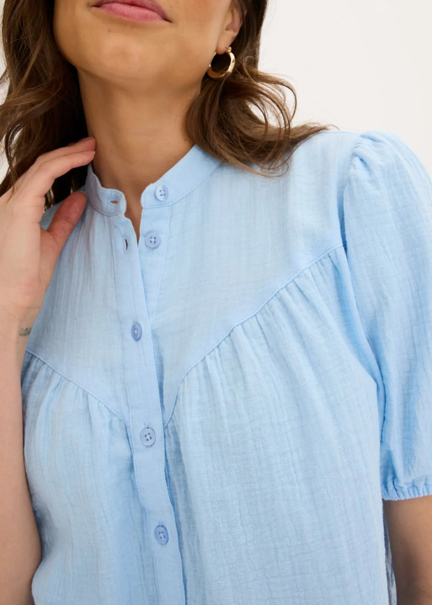 Hot Blusa de manga corta de muselina Mujer Camisas Y Blusas