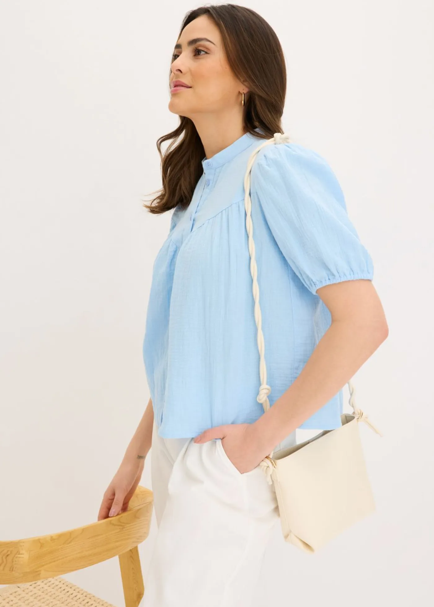 Hot Blusa de manga corta de muselina Mujer Camisas Y Blusas