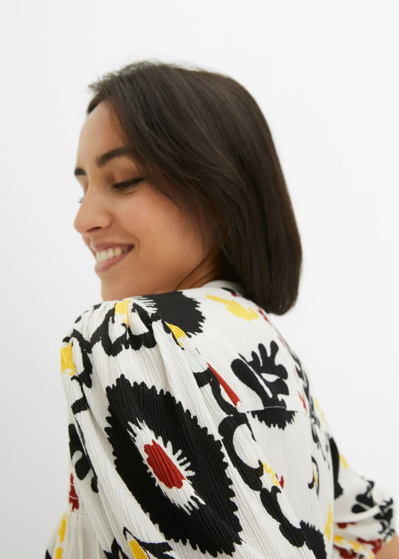 Blusa de manga corta de viscosa fluida con detalle de nido de abeja Mujer Camisas Y Blusas
