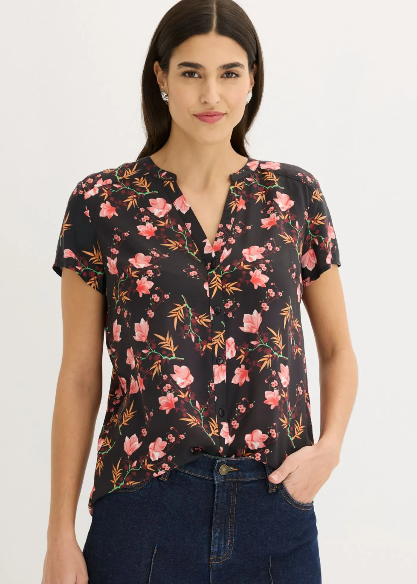 Clearance Blusa de manga corta de viscosa pura Mujer Camisas Y Blusas|Novedades
