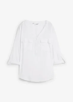 Sale Blusa de manga larga con escote en V de viscosa fluida Mujer Camisas Y Blusas