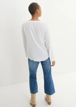 Sale Blusa de manga larga con escote en V de viscosa fluida Mujer Camisas Y Blusas