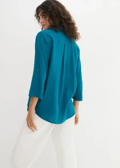 Outlet Blusa de mangas 3/4 con lino Mujer Camisas Y Blusas|Novedades