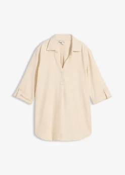 Blusa de mangas 3/4 con lino Mujer Camisas Y Blusas|Novedades