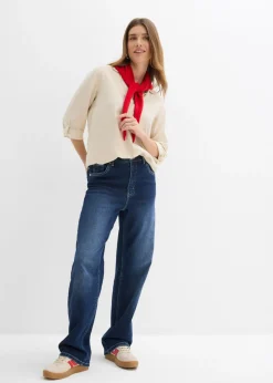 Blusa de mangas 3/4 con lino Mujer Camisas Y Blusas|Novedades