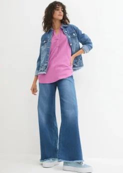 New Blusa de mangas 3/4 con lino Mujer Camisas Y Blusas|Novedades