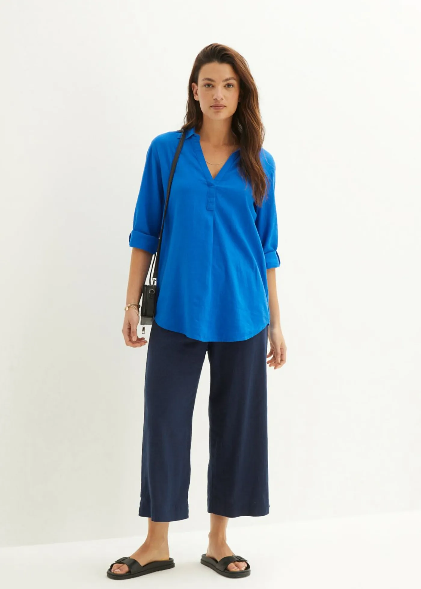 Discount Blusa de mangas 3/4 con lino Mujer Camisas Y Blusas|Novedades
