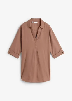 Online Blusa de mangas 3/4 con lino Mujer Camisas Y Blusas|Novedades