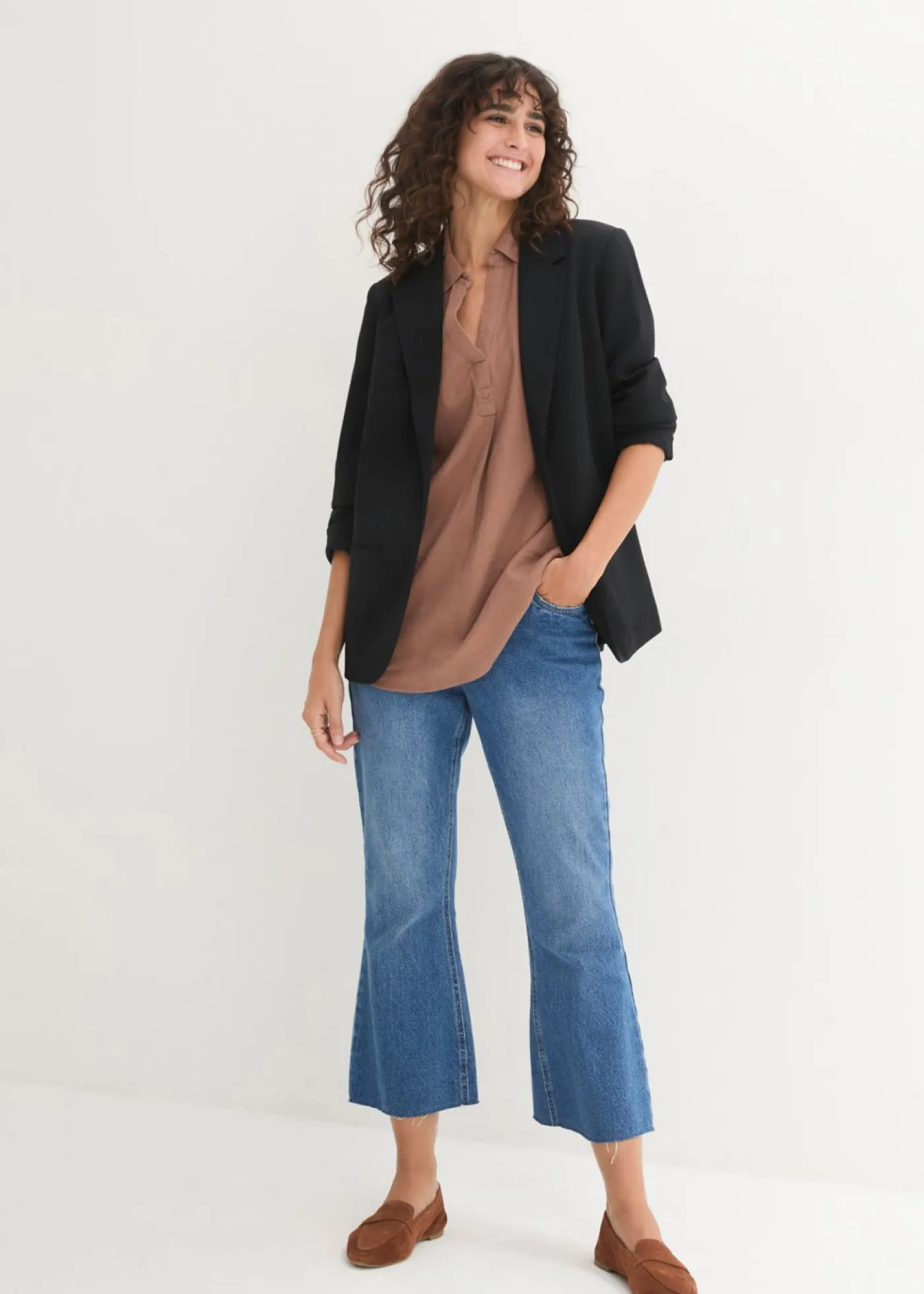 Online Blusa de mangas 3/4 con lino Mujer Camisas Y Blusas|Novedades