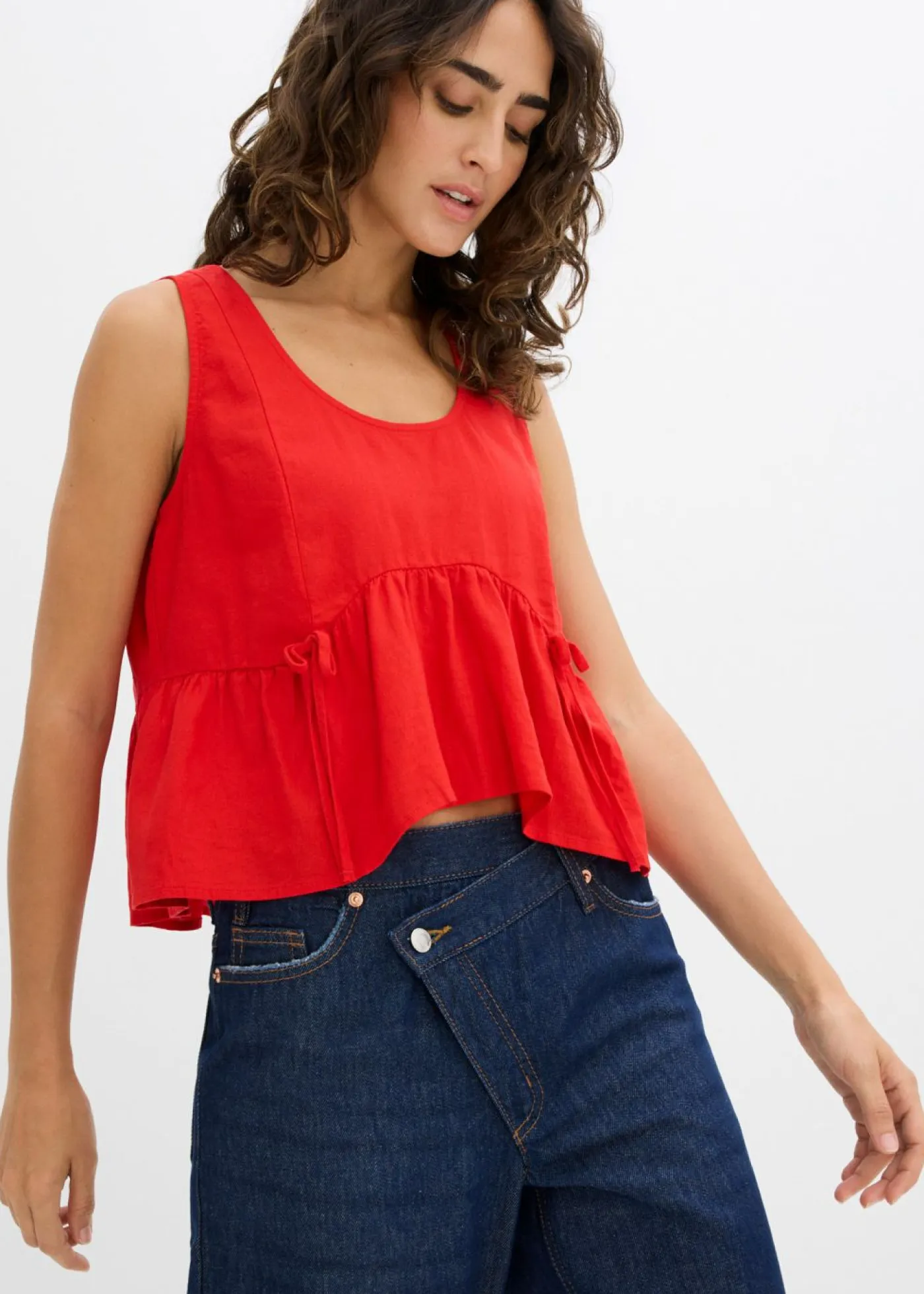 Blusa de mezcla de lino vaporoso Mujer Camisas Y Blusas|Camisetas