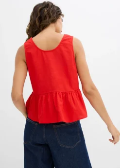 Blusa de mezcla de lino vaporoso Mujer Camisas Y Blusas|Camisetas