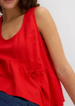 Blusa de mezcla de lino vaporoso Mujer Camisas Y Blusas|Camisetas