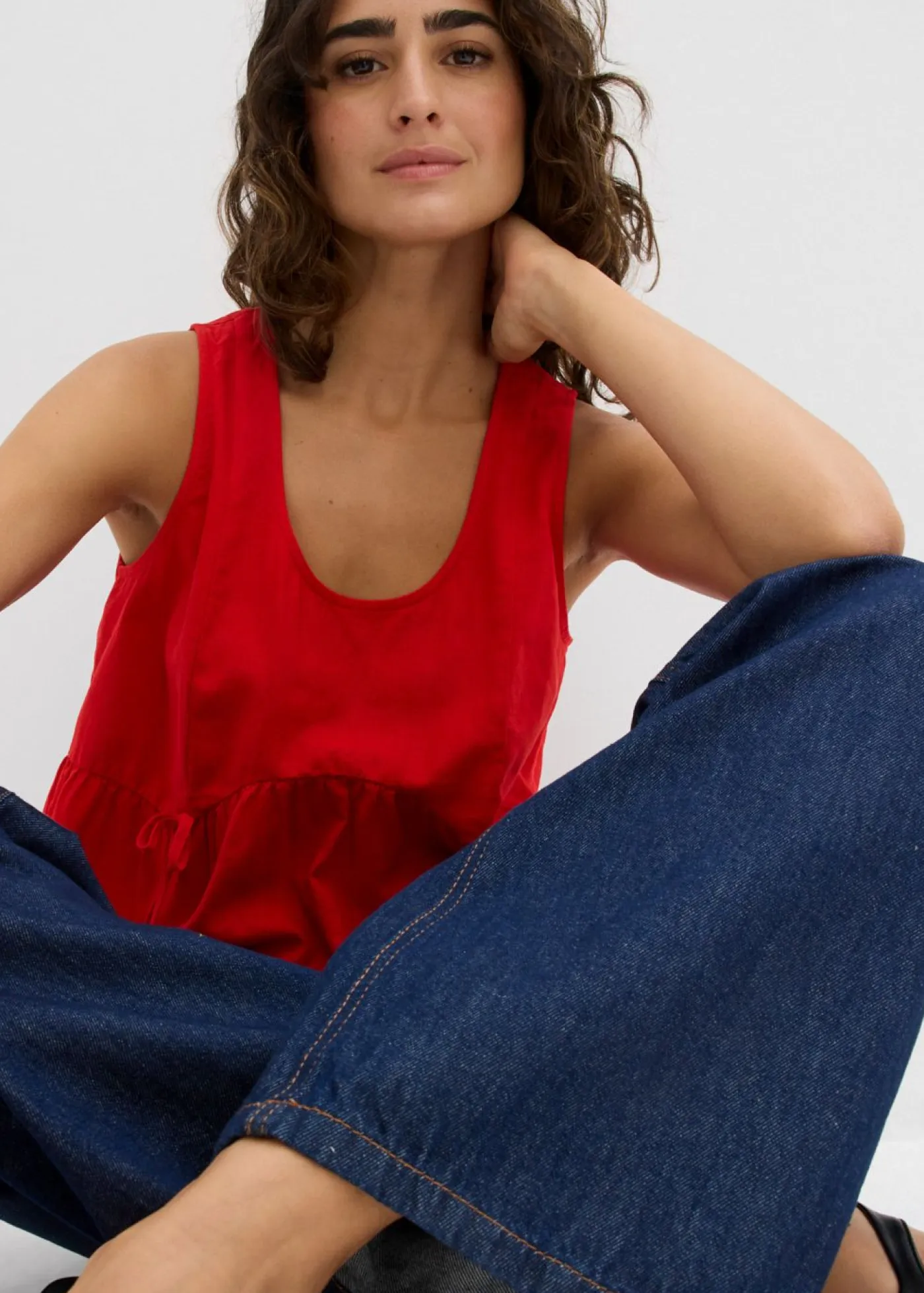 Blusa de mezcla de lino vaporoso Mujer Camisas Y Blusas|Camisetas