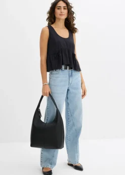 Blusa de mezcla de lino vaporoso Mujer Camisas Y Blusas|Camisetas