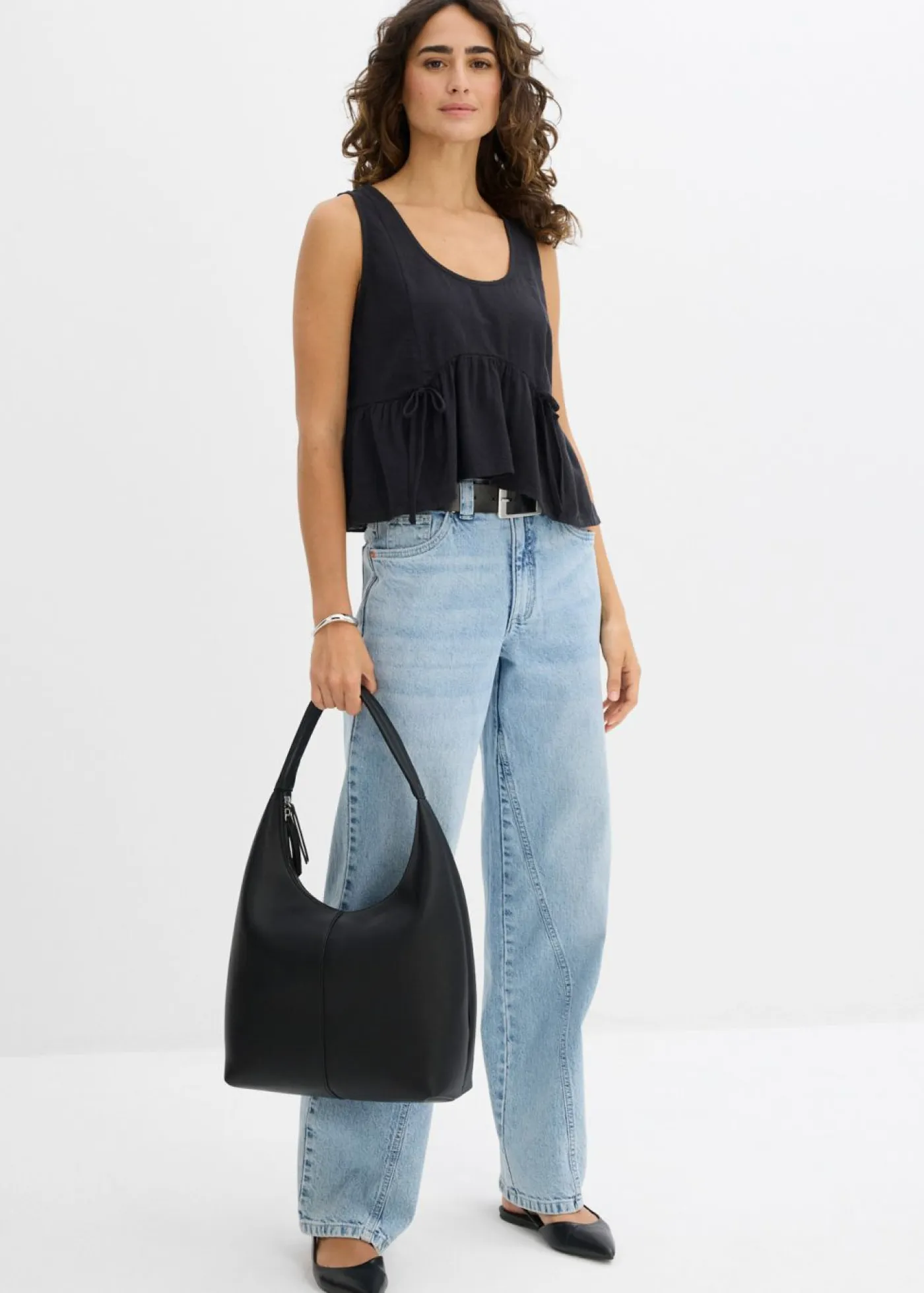 Blusa de mezcla de lino vaporoso Mujer Camisas Y Blusas|Camisetas