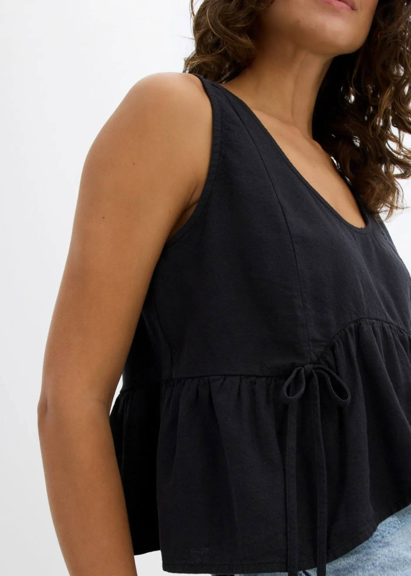 Blusa de mezcla de lino vaporoso Mujer Camisas Y Blusas|Camisetas