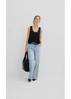 Blusa de mezcla de lino vaporoso Mujer Camisas Y Blusas|Camisetas