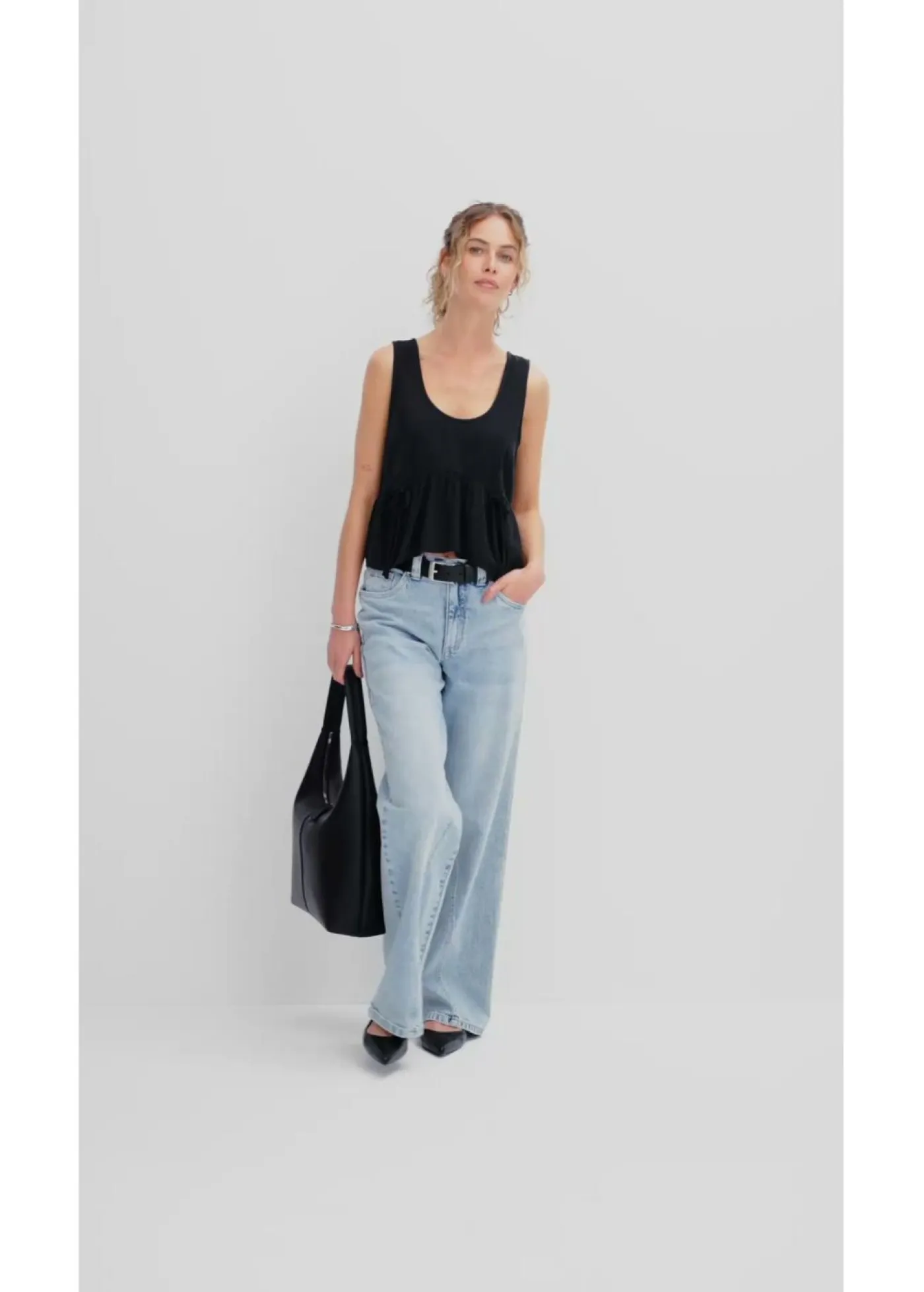 Blusa de mezcla de lino vaporoso Mujer Camisas Y Blusas|Camisetas