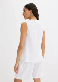 Discount Blusa de mezcla de lino vaporoso Mujer Camisas Y Blusas|Camisetas
