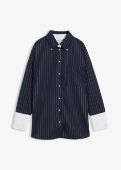 Hot Blusa de mezcla de viscosa con raya diplomática Mujer Esenciales|Camisas Y Blusas
