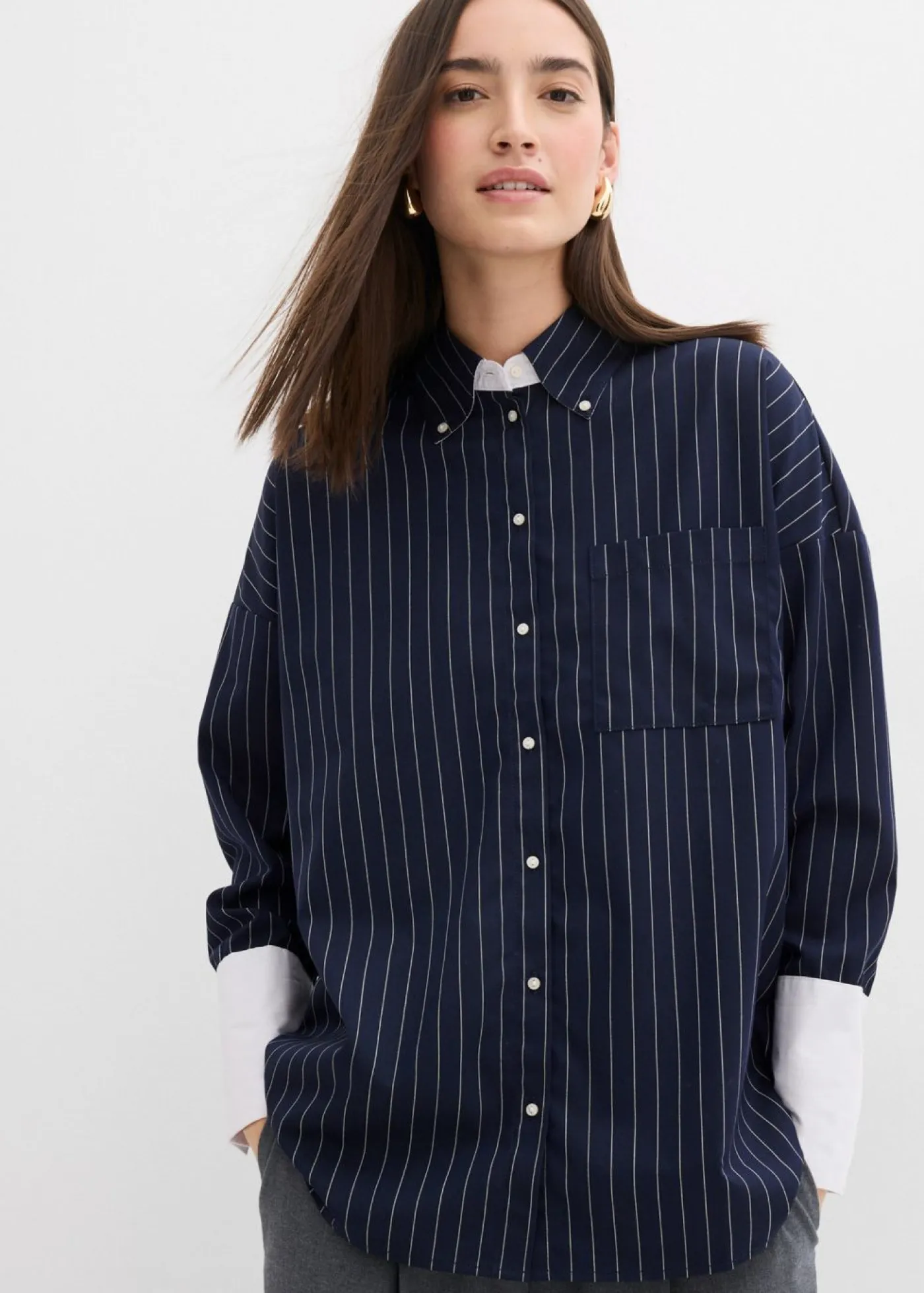 Hot Blusa de mezcla de viscosa con raya diplomática Mujer Esenciales|Camisas Y Blusas