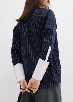 Hot Blusa de mezcla de viscosa con raya diplomática Mujer Esenciales|Camisas Y Blusas