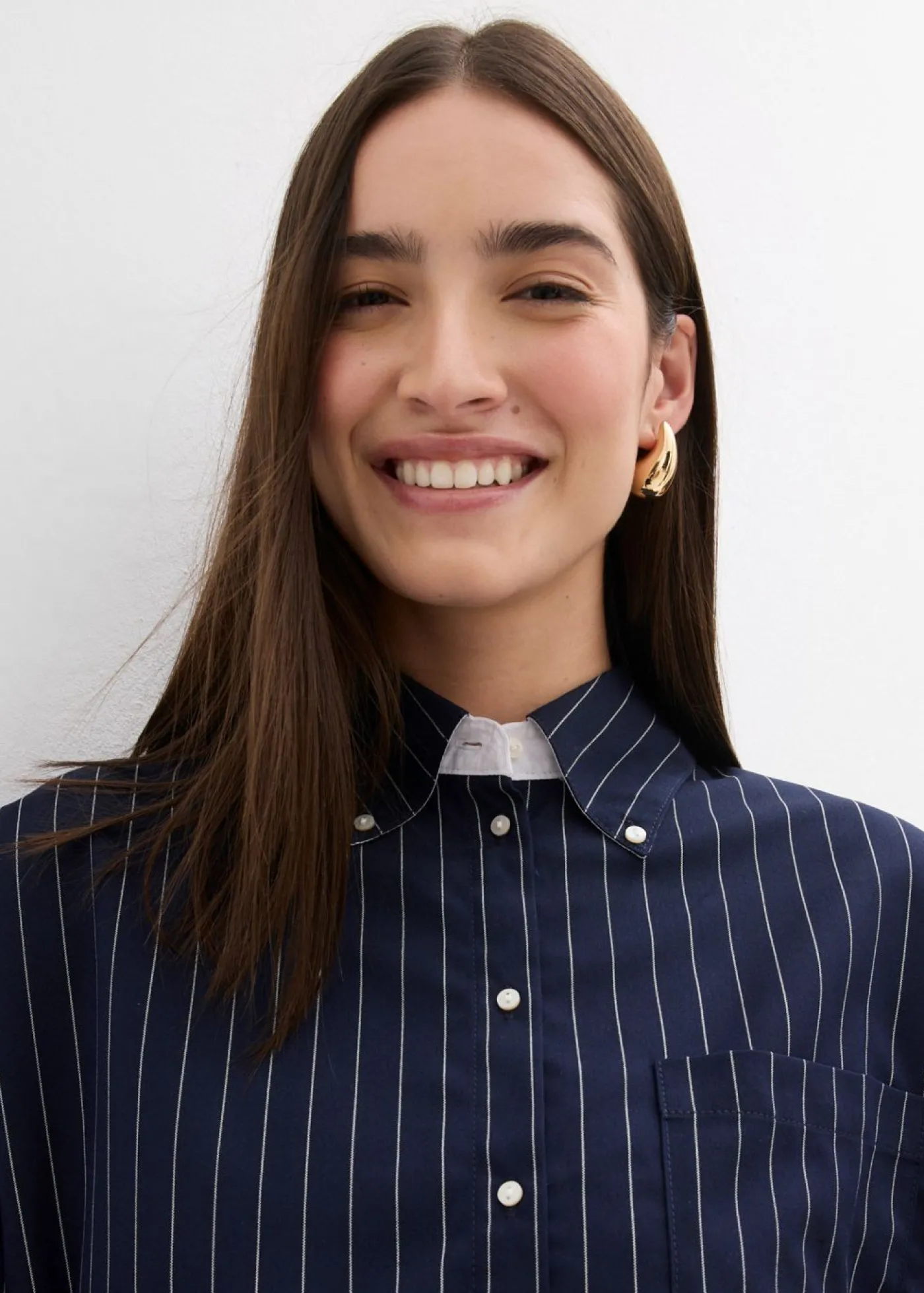 Hot Blusa de mezcla de viscosa con raya diplomática Mujer Esenciales|Camisas Y Blusas