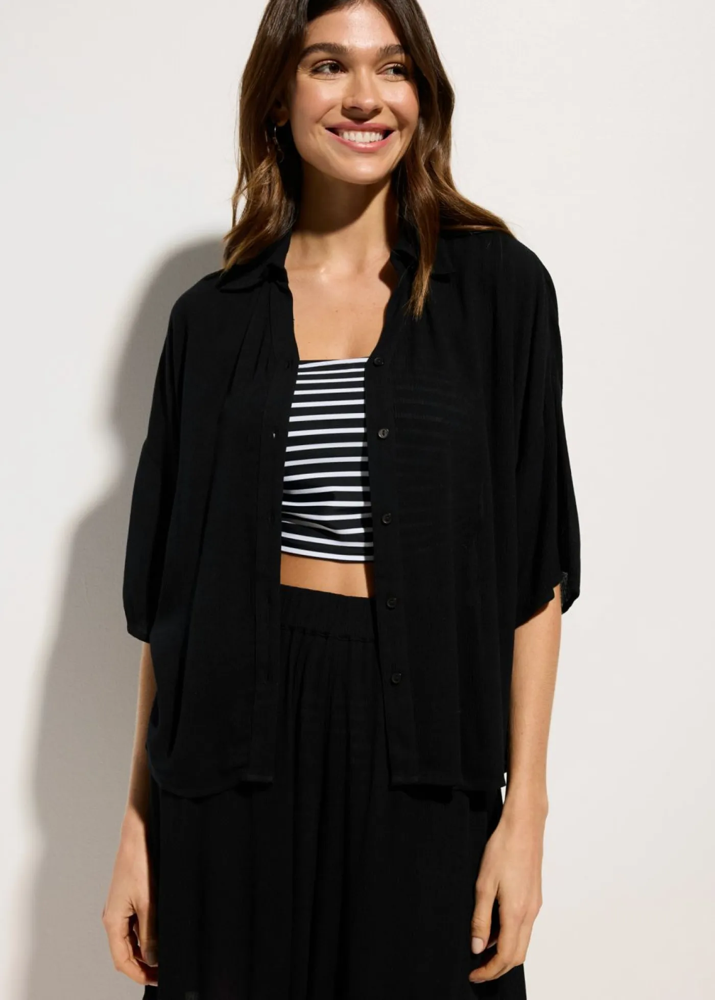 Discount Blusa de playa corta de viscosa fluida Mujer Ropa De Playa|Camisas Y Blusas