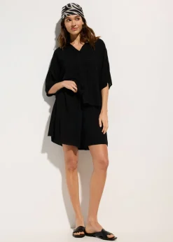 Discount Blusa de playa corta de viscosa fluida Mujer Ropa De Playa|Camisas Y Blusas