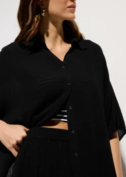 Discount Blusa de playa corta de viscosa fluida Mujer Ropa De Playa|Camisas Y Blusas