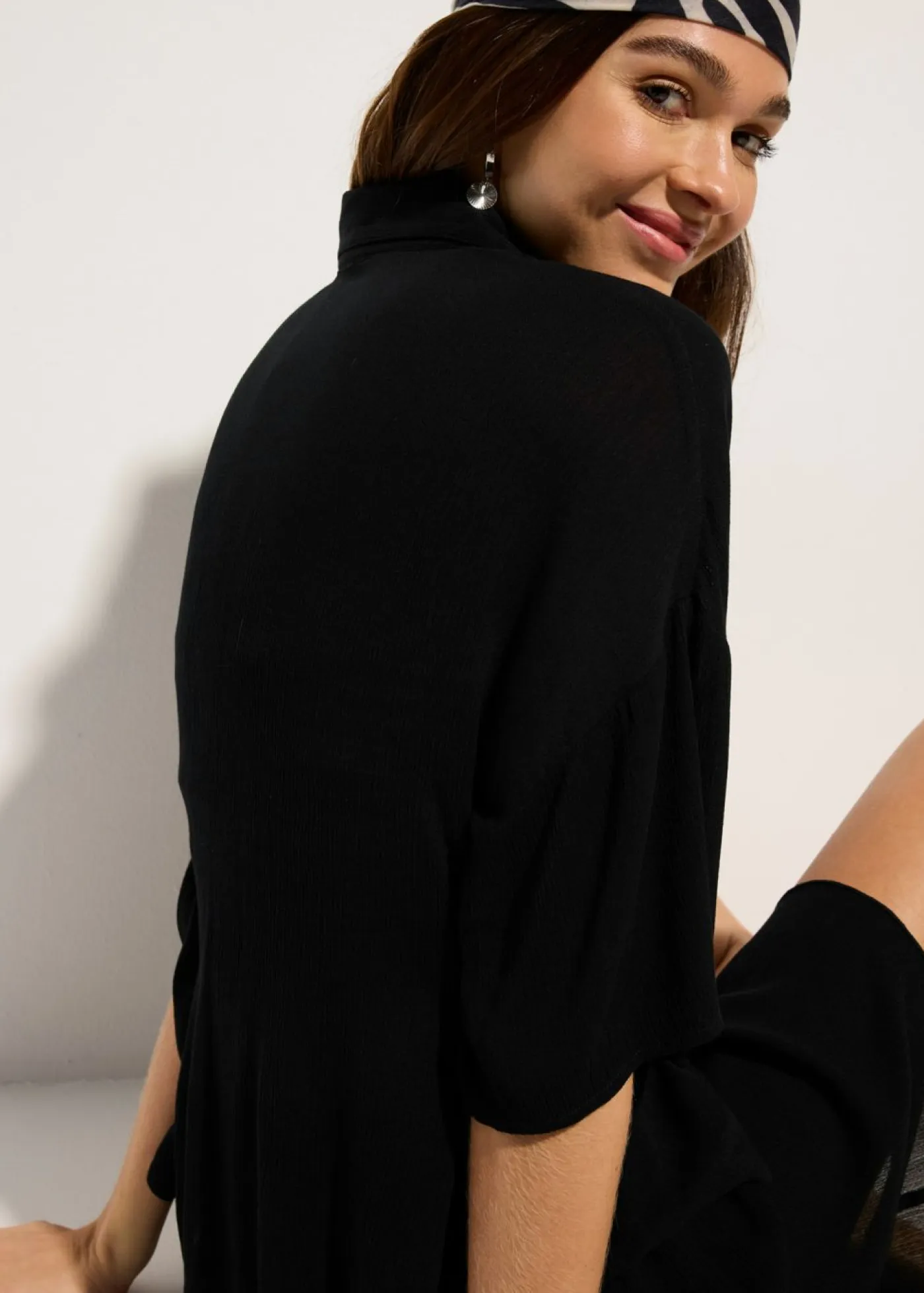 Discount Blusa de playa corta de viscosa fluida Mujer Ropa De Playa|Camisas Y Blusas