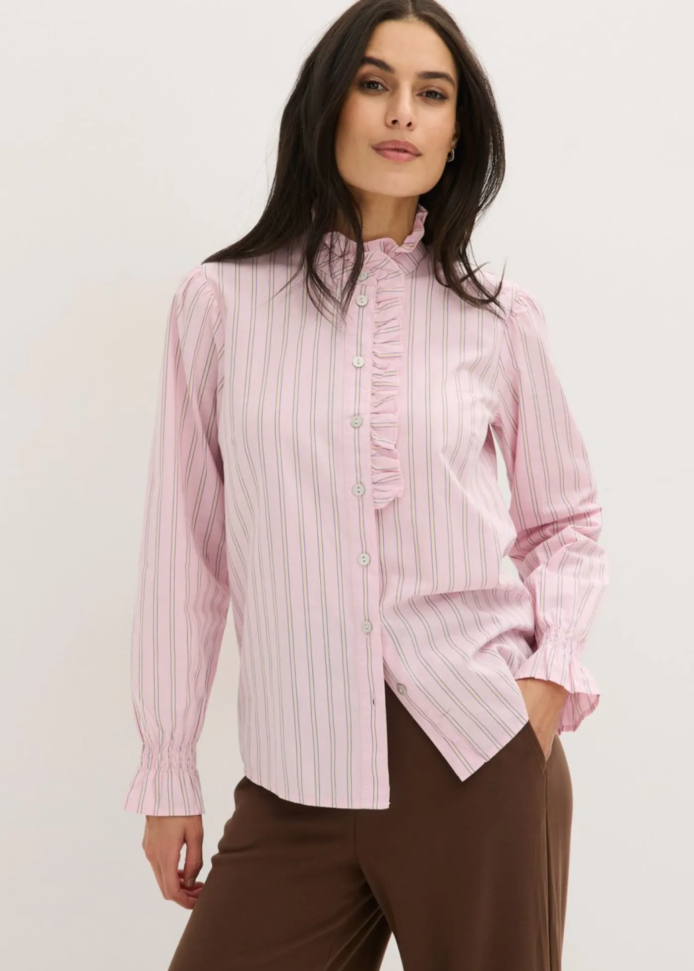 Sale Blusa de popelín con volantes en el cuello Mujer Camisas Y Blusas