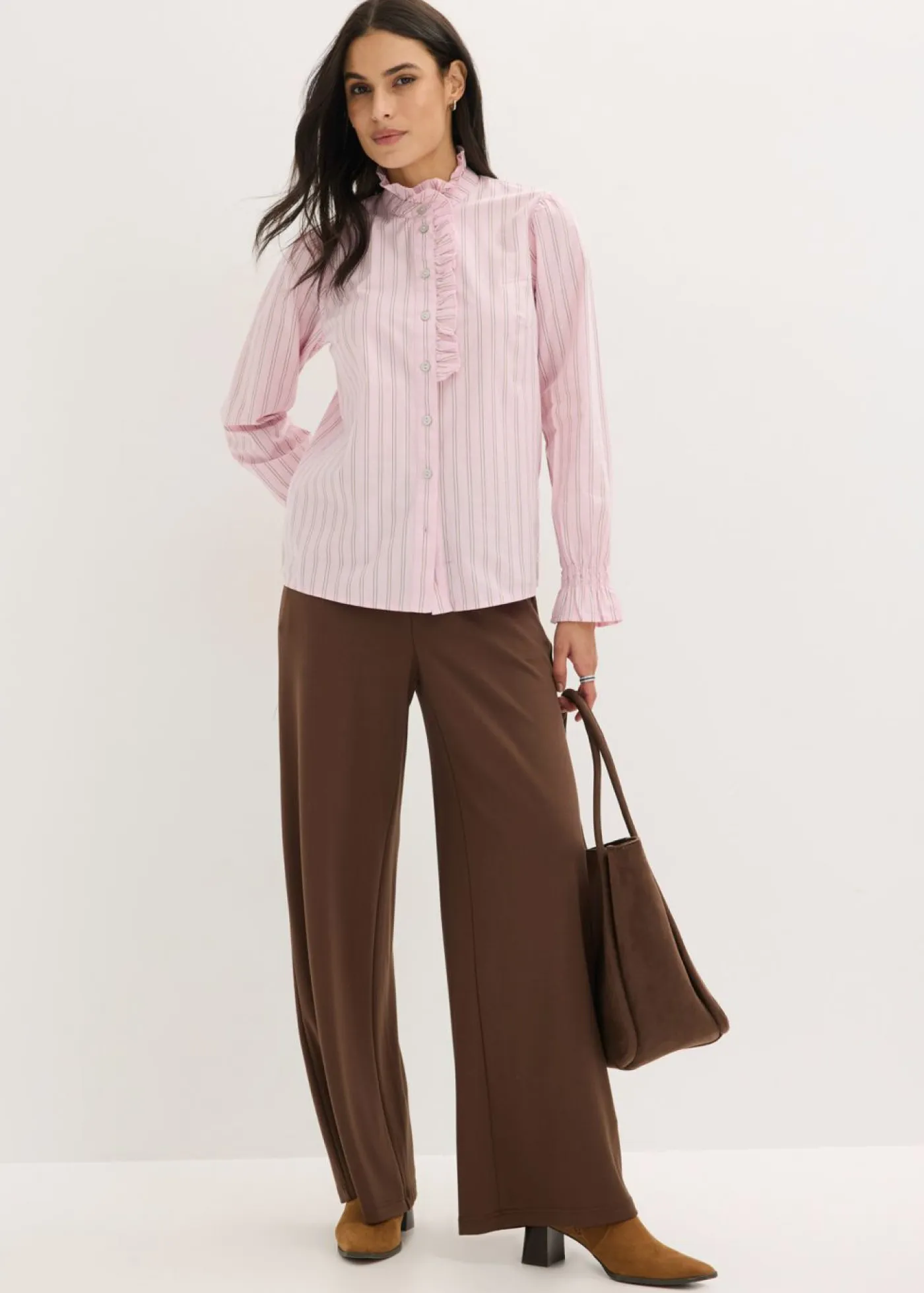 Sale Blusa de popelín con volantes en el cuello Mujer Camisas Y Blusas