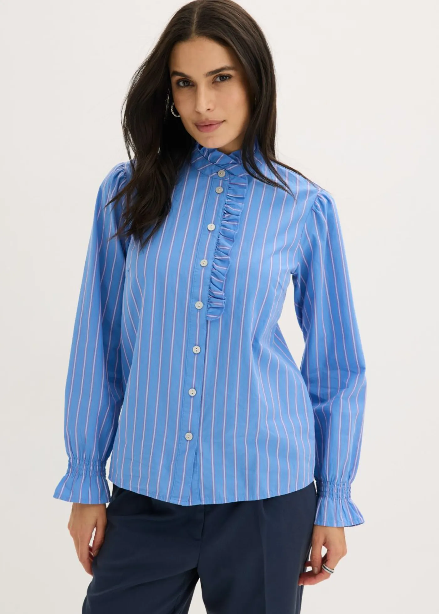 Blusa de popelín con volantes en el cuello Mujer Camisas Y Blusas