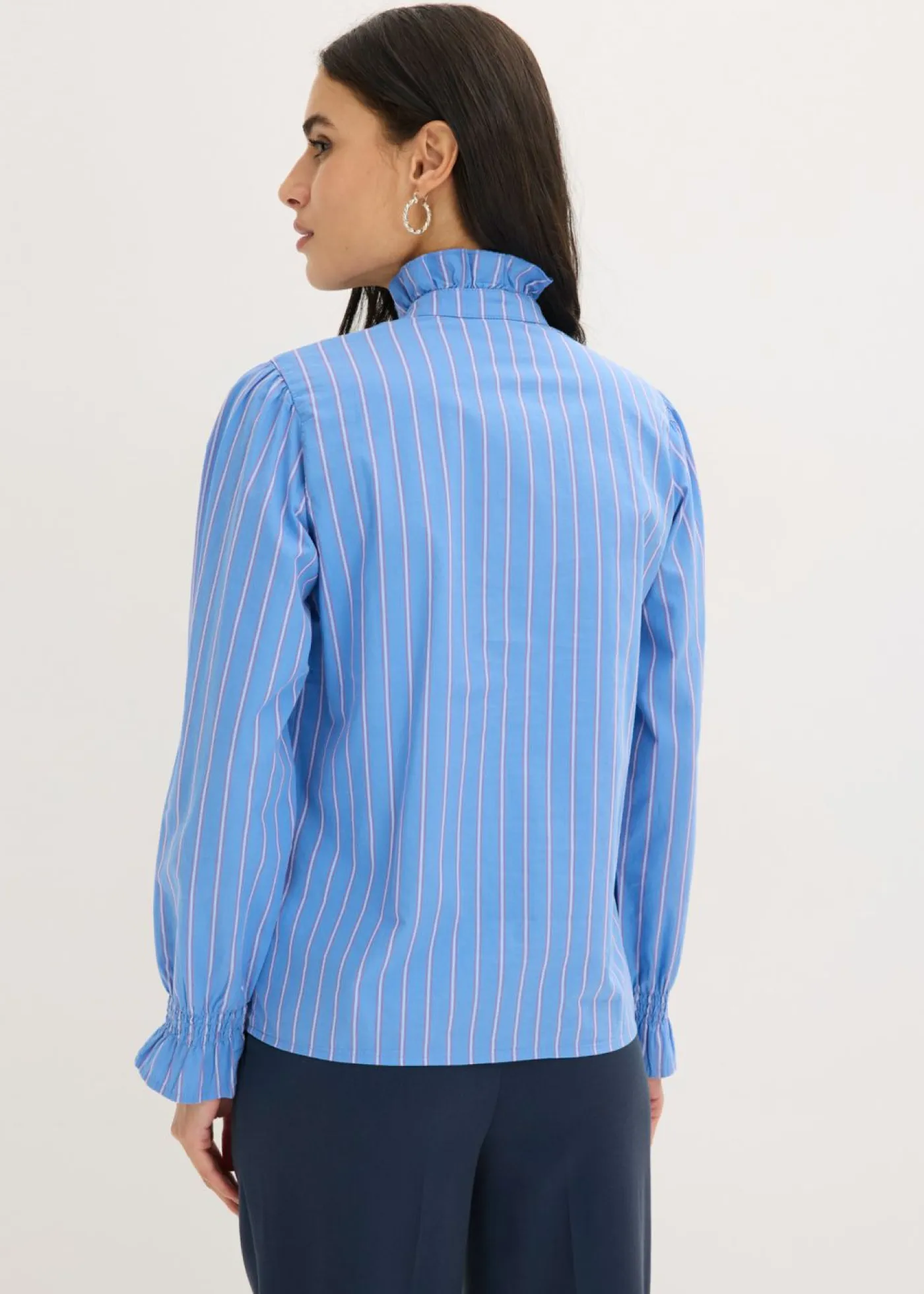 Blusa de popelín con volantes en el cuello Mujer Camisas Y Blusas
