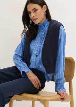 Blusa de popelín con volantes en el cuello Mujer Camisas Y Blusas