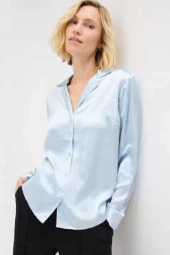 Hot Blusa de satén fino Mujer Camisas Y Blusas