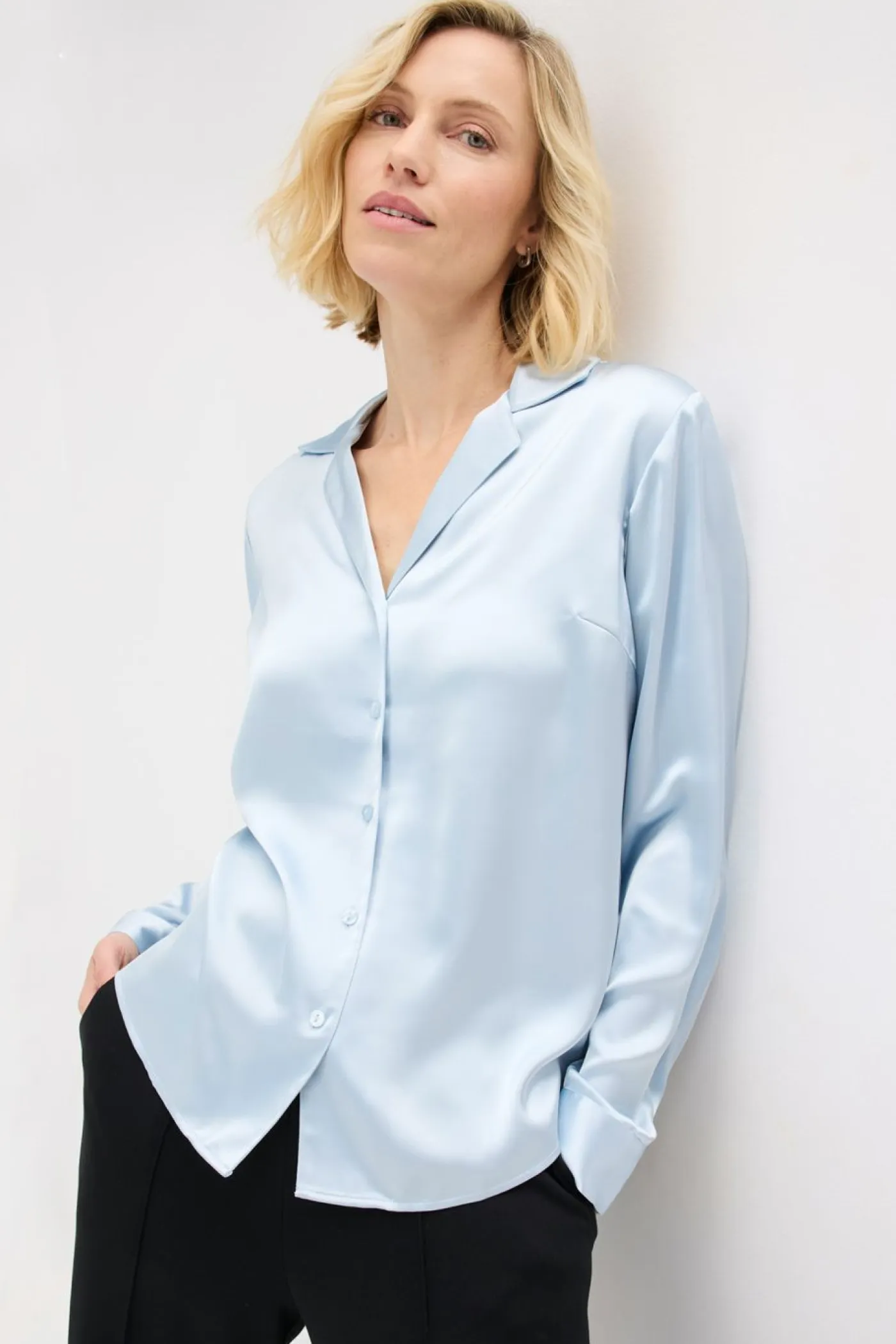 Hot Blusa de satén fino Mujer Camisas Y Blusas