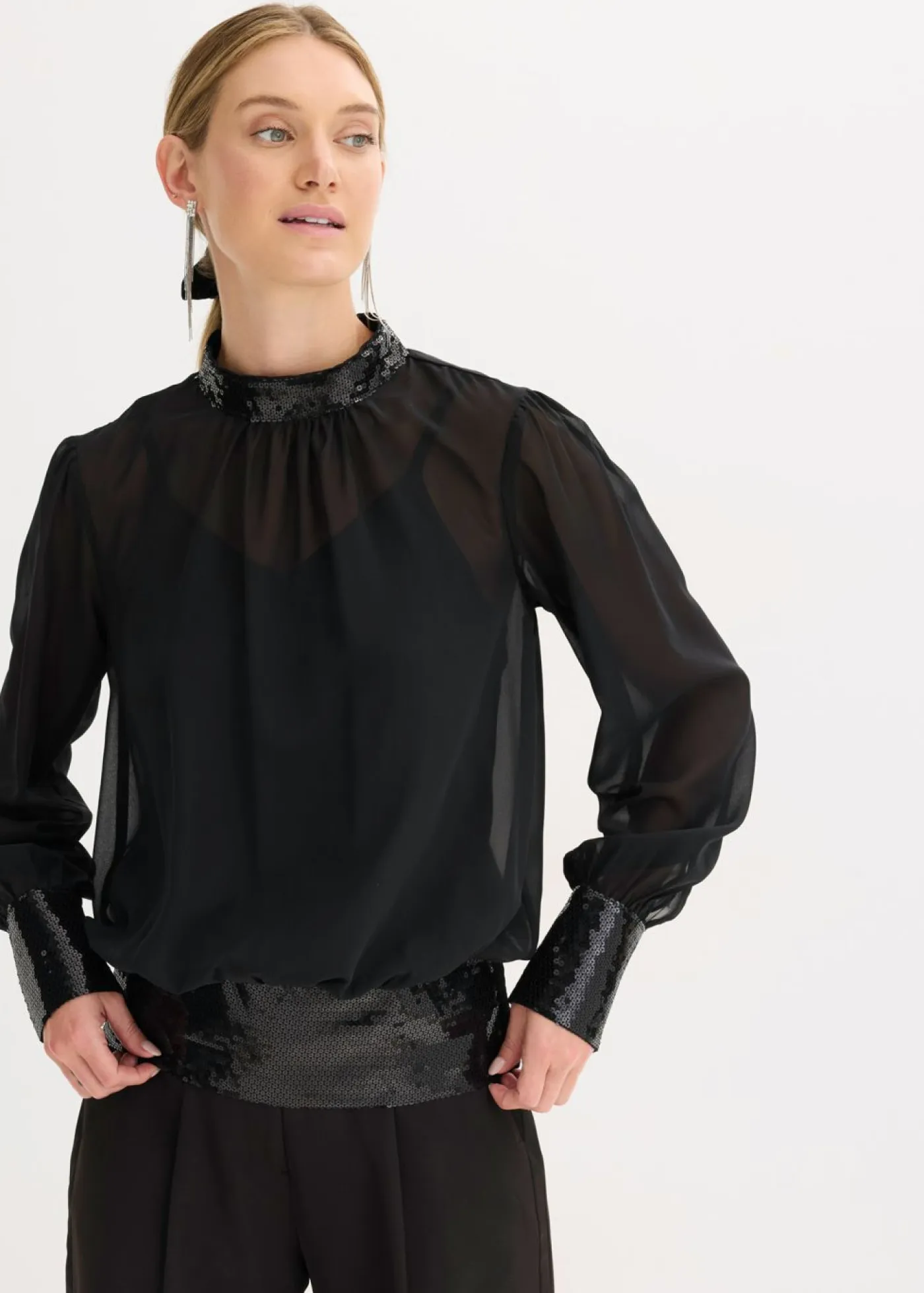 Clearance Blusa de tul fino con lentejuelas Mujer Camisas Y Blusas|Ropa Elegante
